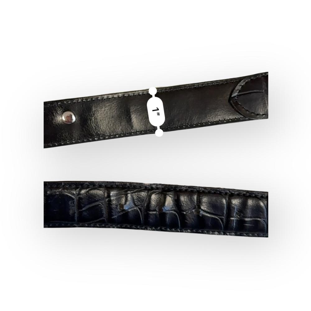 Black Faux Leather Angel Belt Silver Buckle Croc Embossed 1” Wide 39” Length - Picture 2 of 8